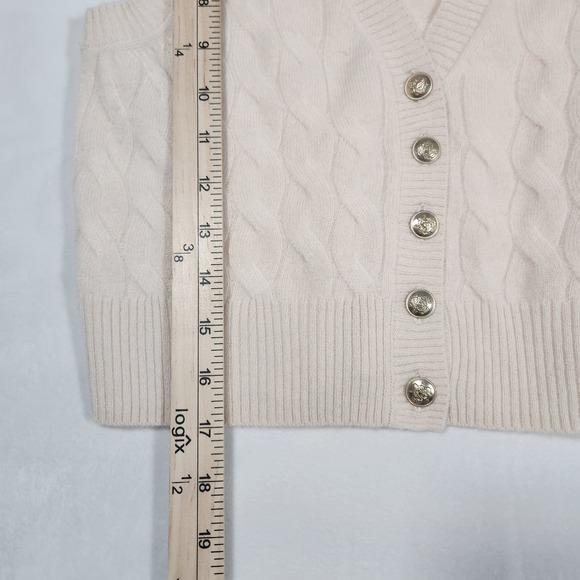 J.Crew Cashmere Cable Knit Sweater Vest Cream Gold Crest Button V-Neck XS - Picture 8 of 15
